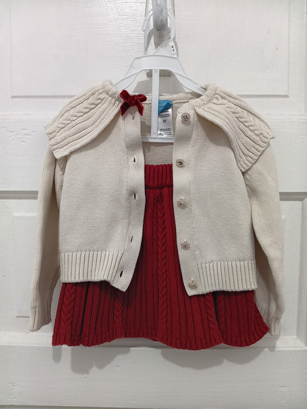 Cream Cardigan with Red Knit Dress - Kids
